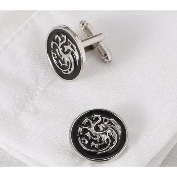 Game of Thrones Dragon cufflinks silver with black enamel - Picture 1 of 3